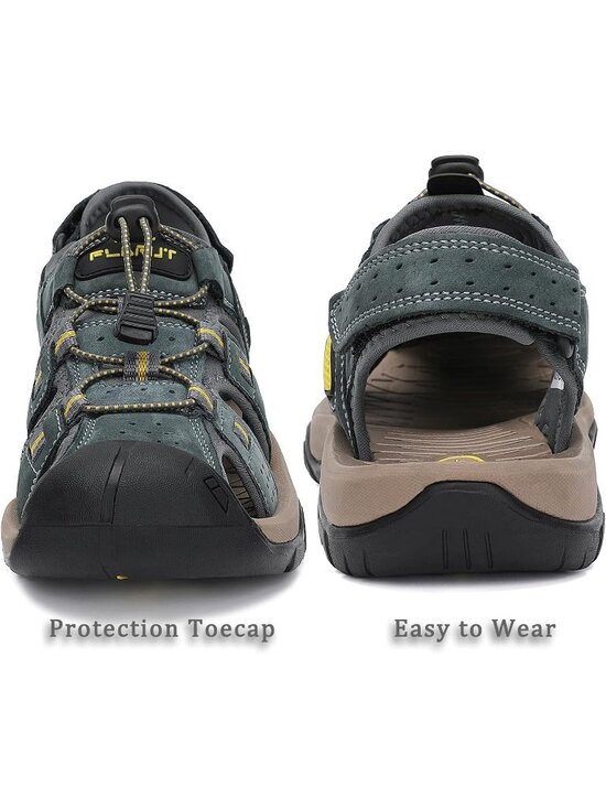 Men\'s Grey Closed Toe Leather Athletic Outdoor Hiking Sport Casual Sandal Shoes main image 4